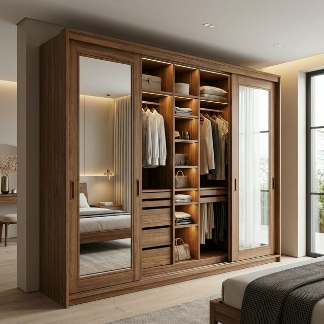 Custom Wardrobe Designs - Sliding Doors, Mirror Panels, Organized Storage in Thiruvananthapuram